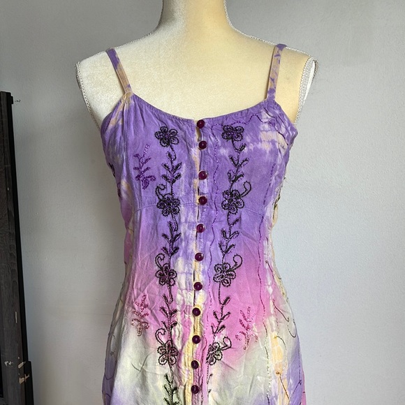 Henna tie dye Spaghetti Strap Embroidered Dress-OS - Picture 5 of 16